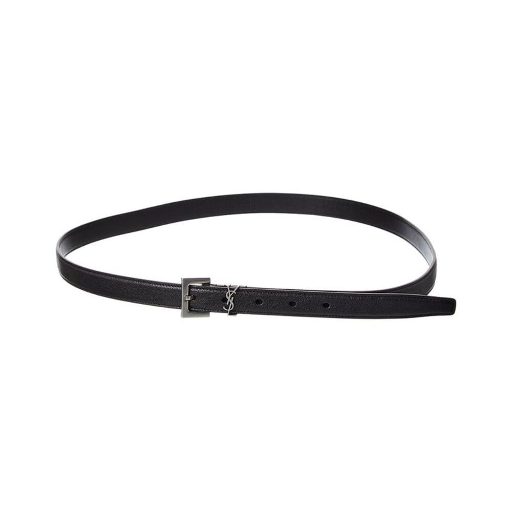Saint Laurent Cassandre Thin Leather Belt, Black